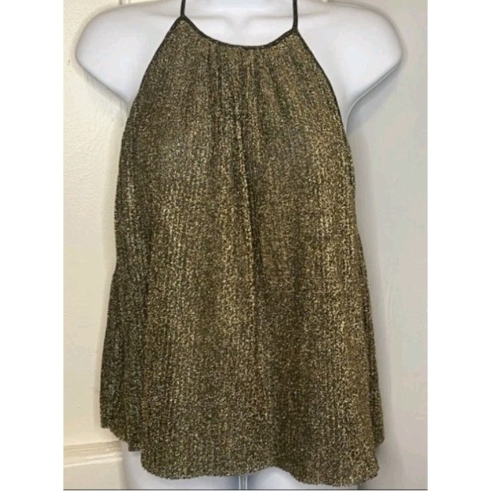 Zara Trafaluc Metallic Gold Pleated  Small Top Open‎ Back